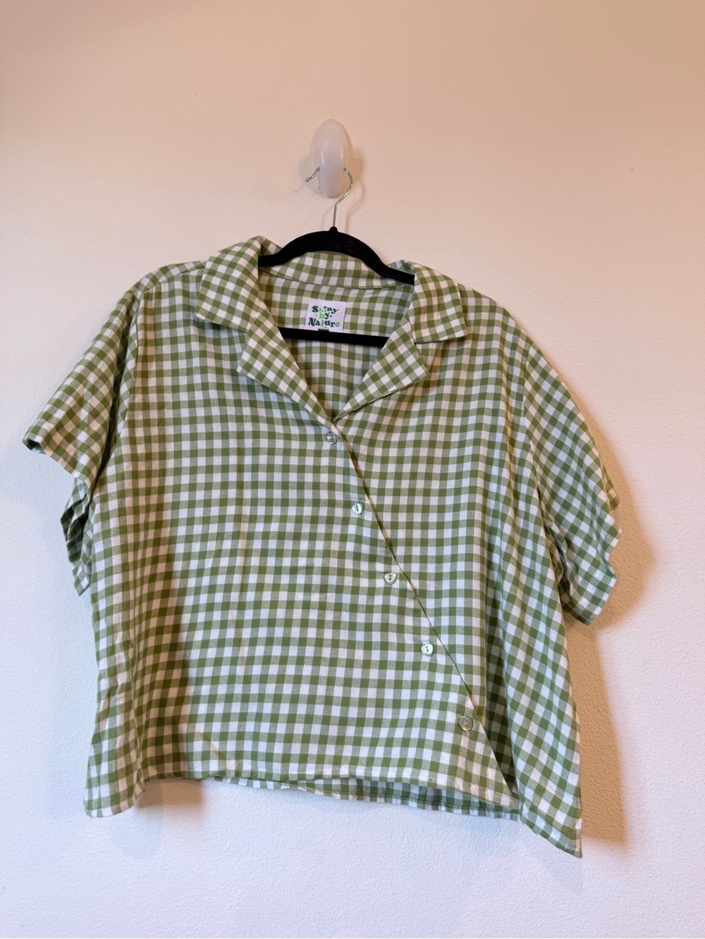 Shiny by Nature Light Green Gingham Button-Front Camp Shirt